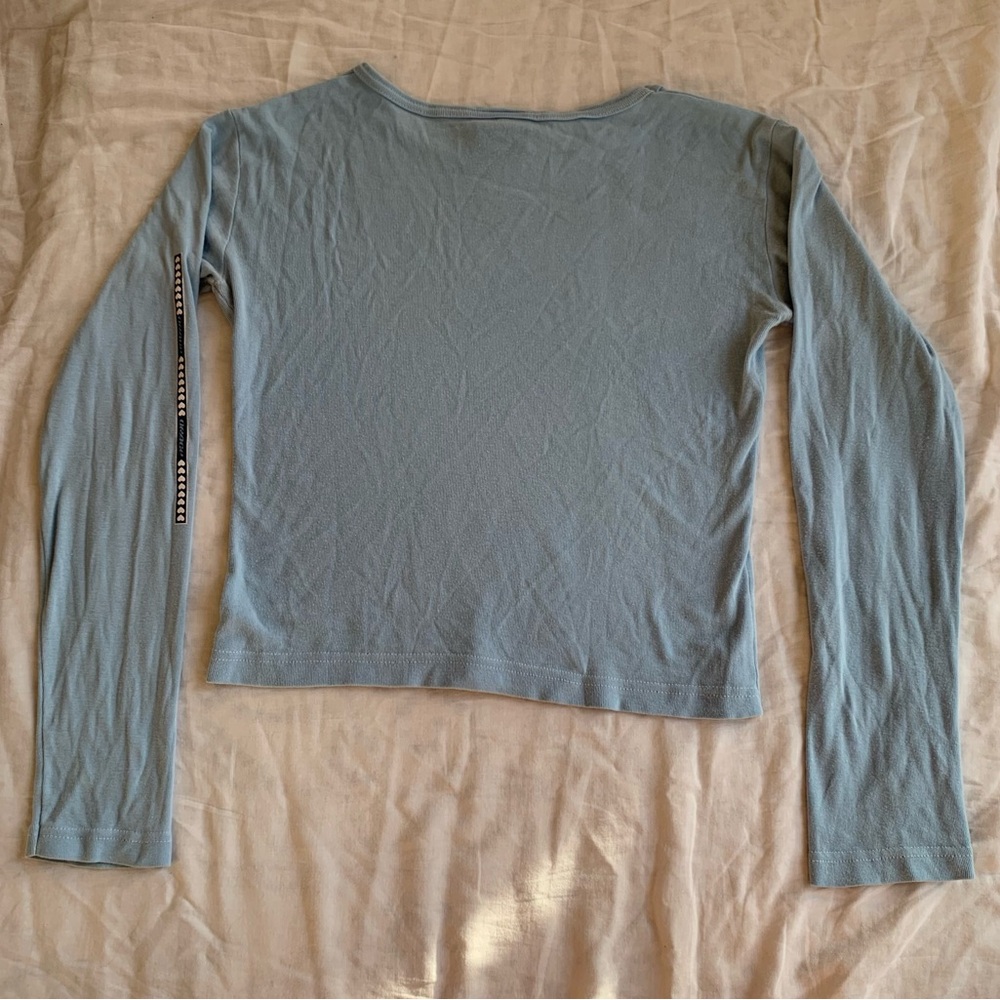 Y2K/90s Vintage 100% Cotton Light Blue Long Sleeve Heart Graphic Baby Tee Size L - Picture 2 of 5